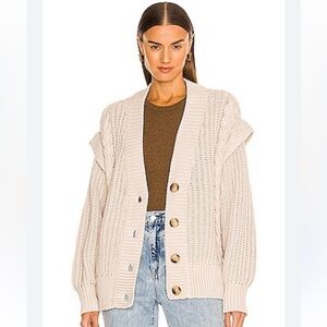 Pistola Beige Cable Knit Cotton Cardigan Neutral Chunky Button Sweater Size XS